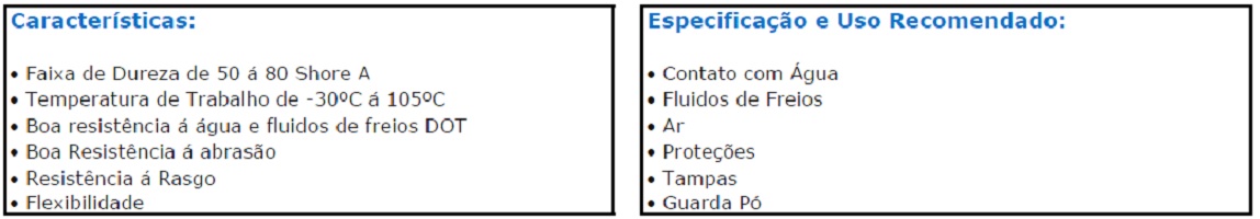 Características Borracha de SBR